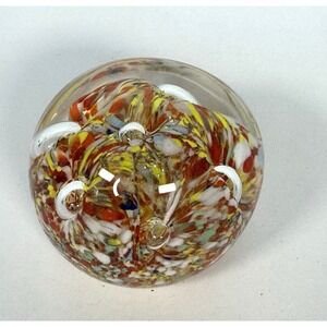 Vintage Pacific Glass Paperweight Clear & Multi Colored Controlled Bubbles Japan